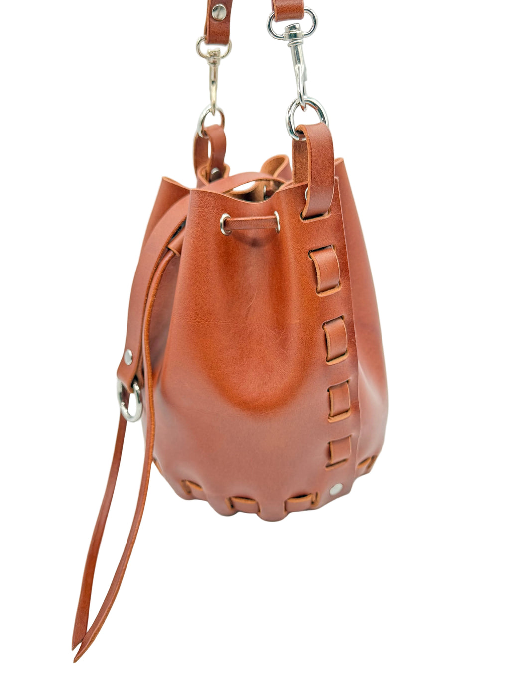 The Stitchless Italian Leather Bucket Bag.