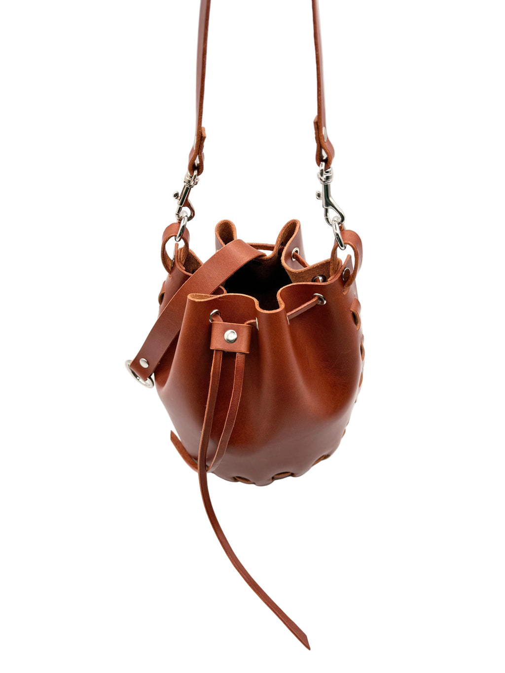 The Stitchless Italian Leather Bucket Bag.