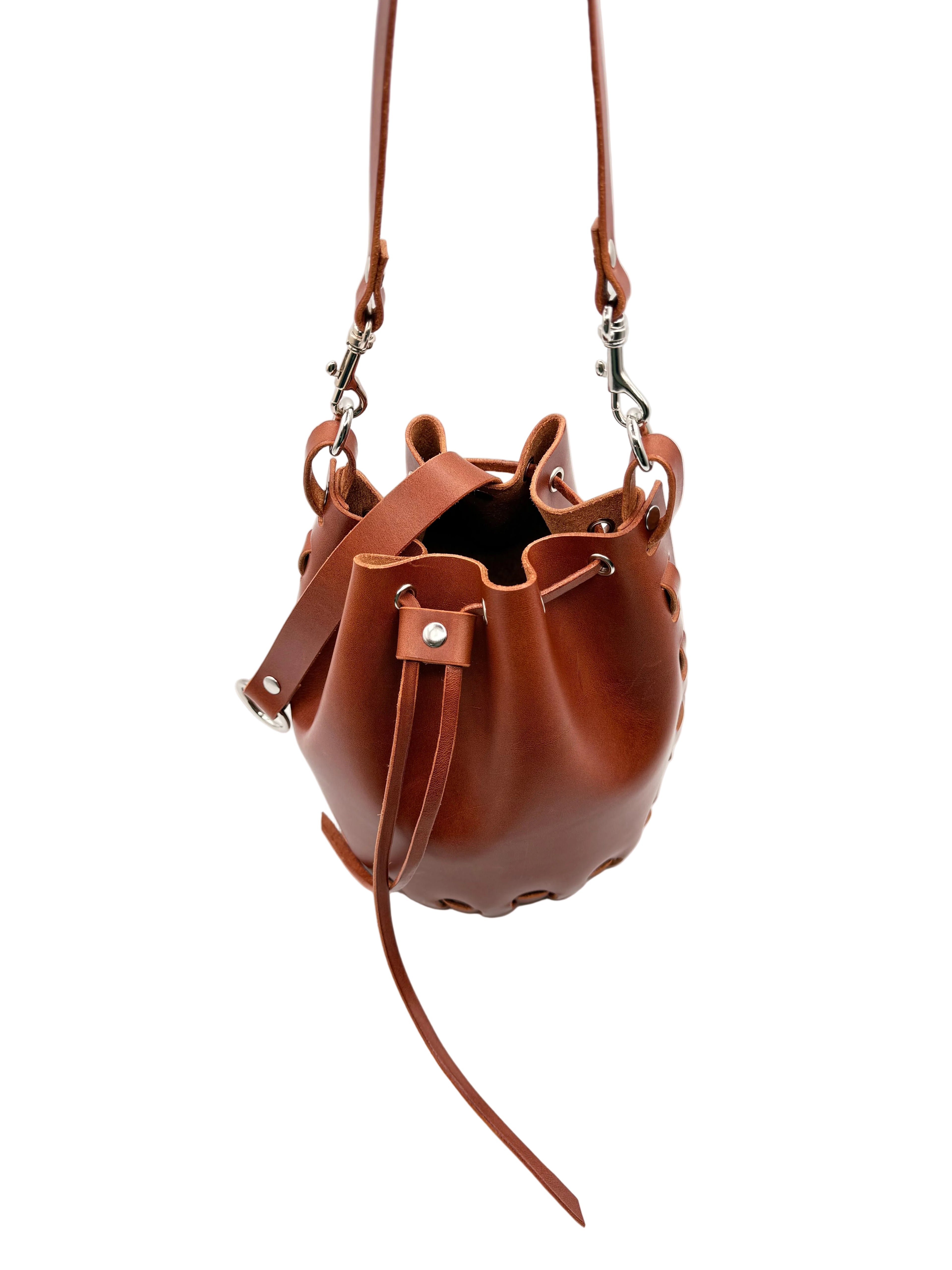 The Stitchless Italian Leather Bucket Bag.